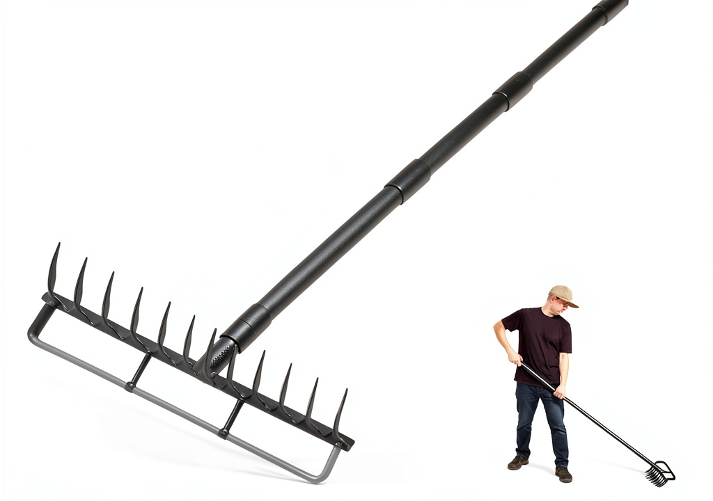 Gardener using FreshFarm adjustable hoe in a raised bed
