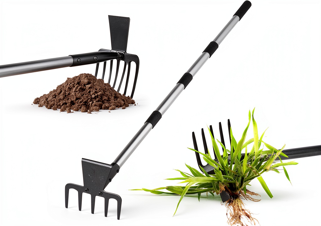 Gardener using Walensee 2-in-1 garden hoe on a vegetable bed